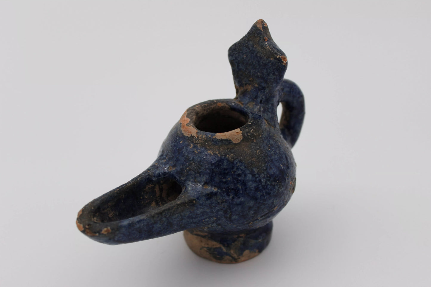 Glazed Islamic Oil Lamp in Dark Blue