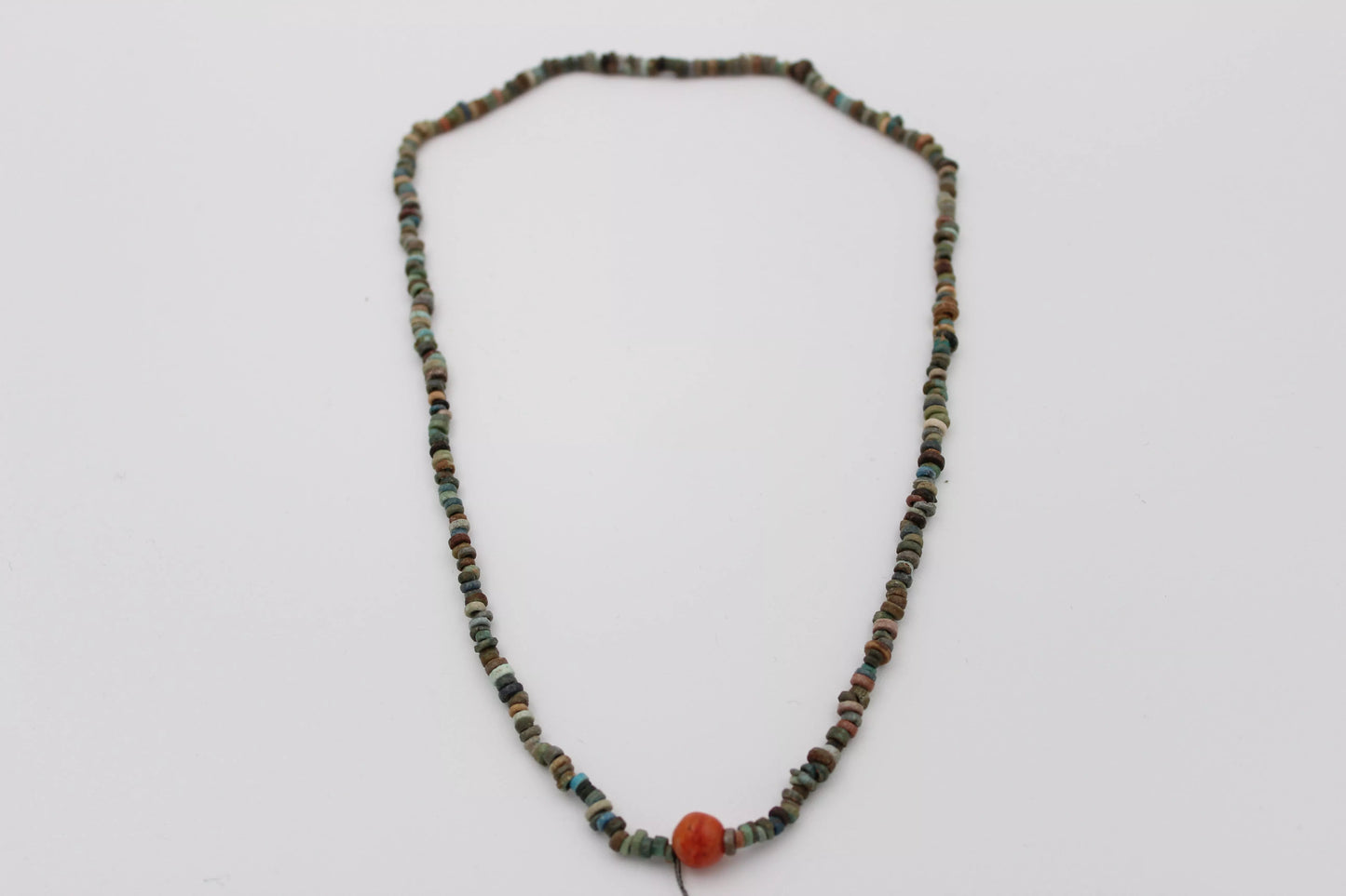 Egyptian Faience Bead Necklace with Central Orange Stone